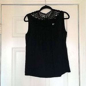 Black silk blouse with Scalloped neckline